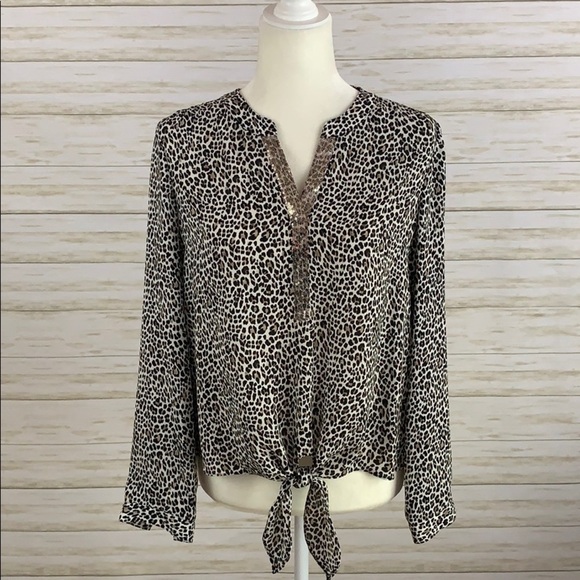 Chico’s Leopard Print Tunic with Tie Front - Picture 1 of 7